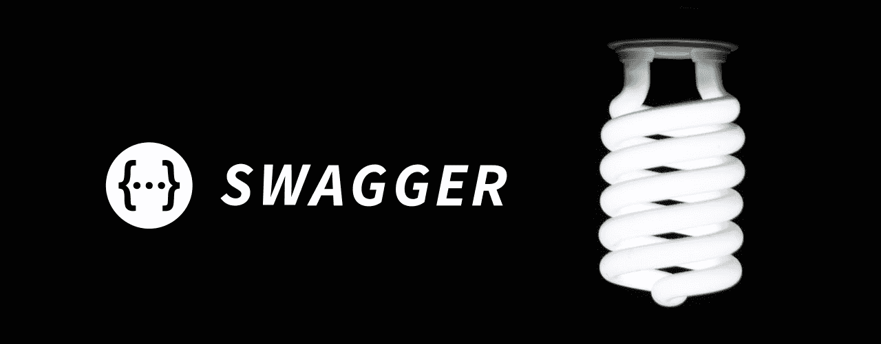 A solid black background with a white outline of a lighbulb and text that reads: Swagger