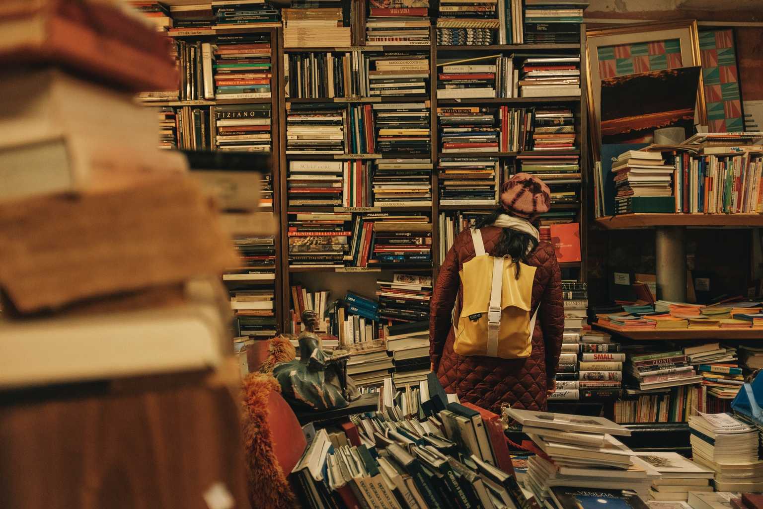 A woman in a bookstore