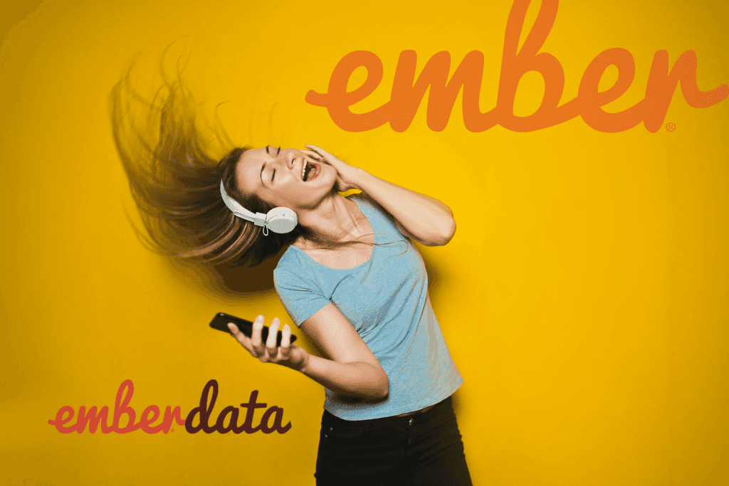 A woman listening to music and the text: emberdata